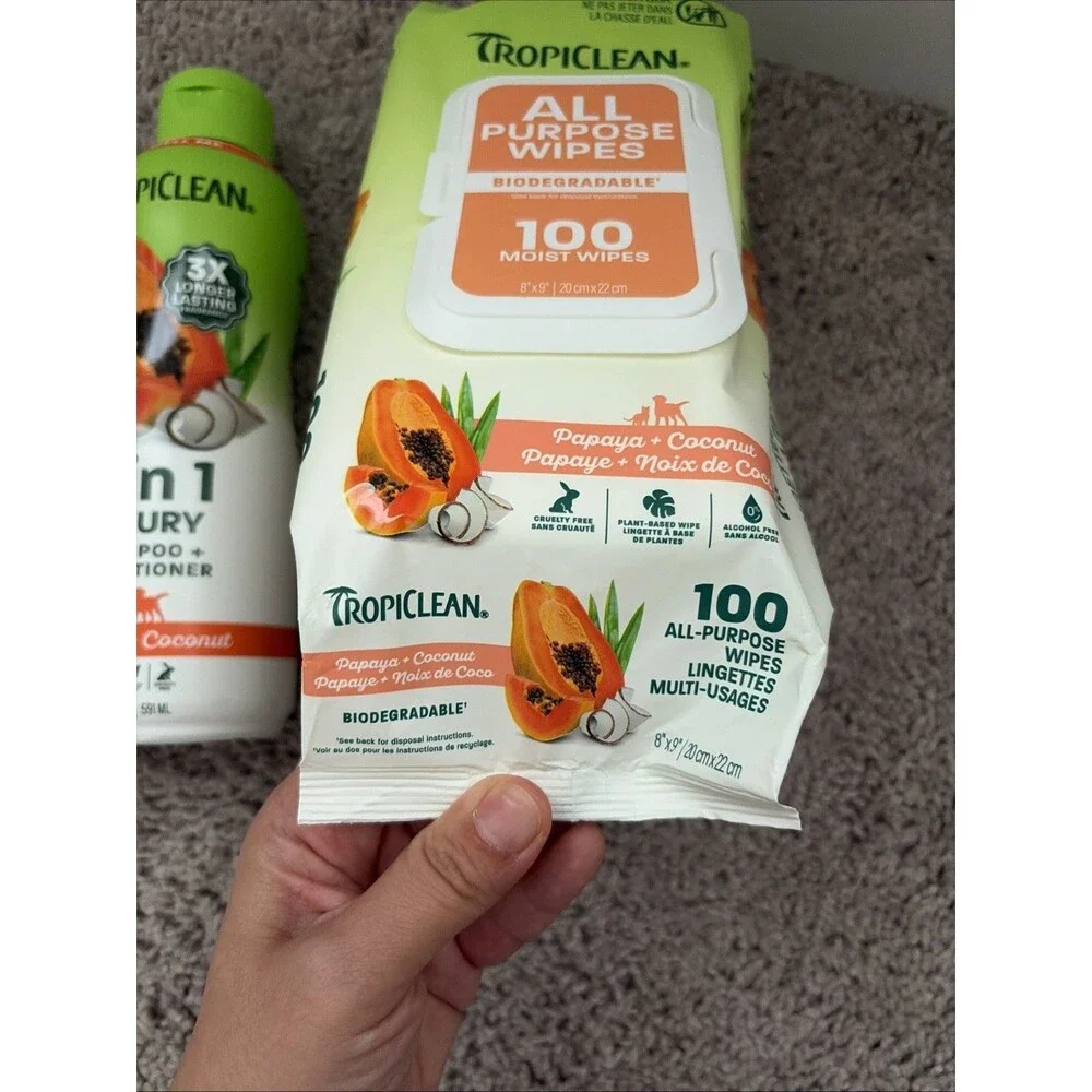 Tropiclean Dog Grooming Kit,Papaya+coconut Shampoo & conditioner, All Purpose Wi